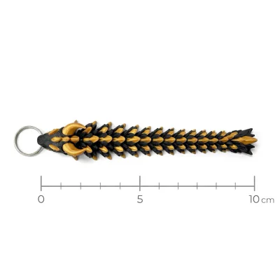 Kayra Hareketli Ejderha Anahtarlık, Çift Renkli Siyah-Altın, Oynar Çene ve Bükülen Gövde, 10 cm Ejder Figürü, Stres Atıc